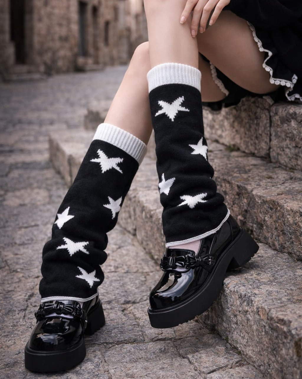 GyaruLab Reversible Star Pattern Knit Leg Warmers - GyaruLab