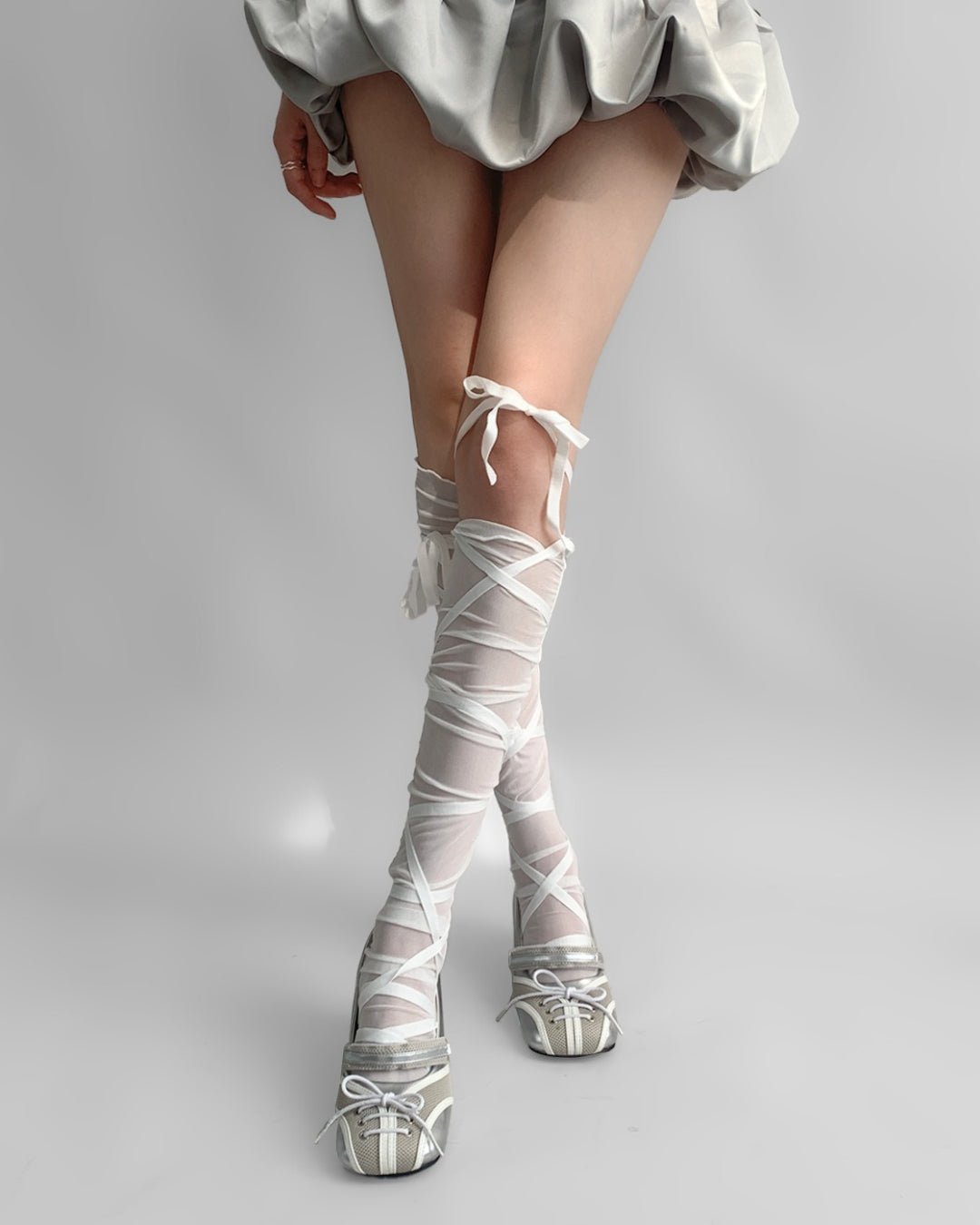 GyaruLab Ribbon Wrap Sheer Knee High Socks - GyaruLab