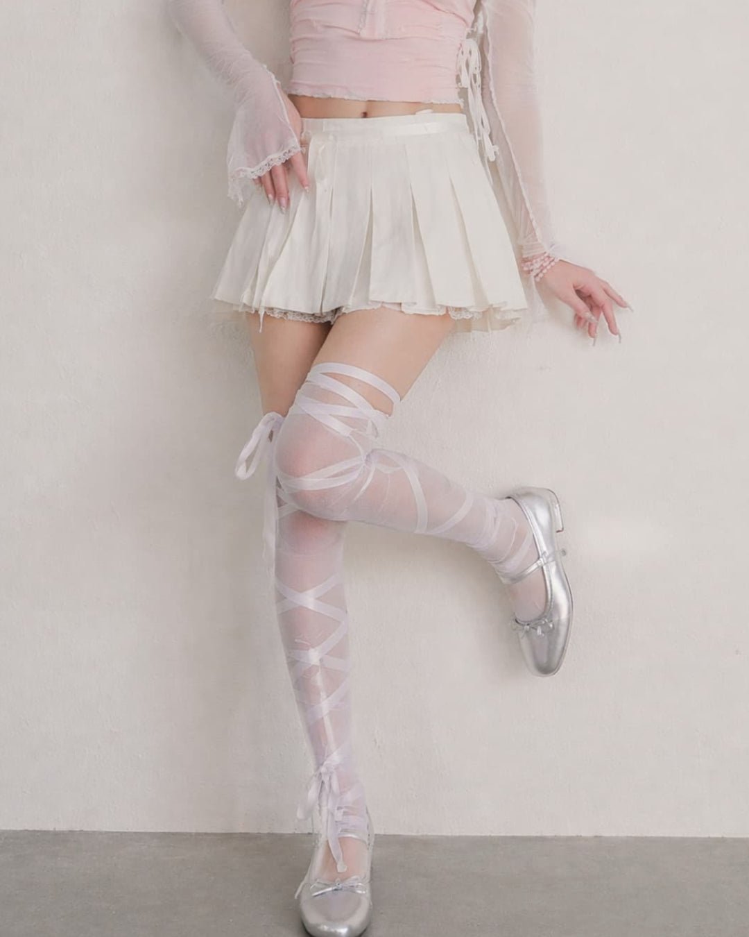 GyaruLab Ribbon Wrap Thigh High Stockings - GyaruLab