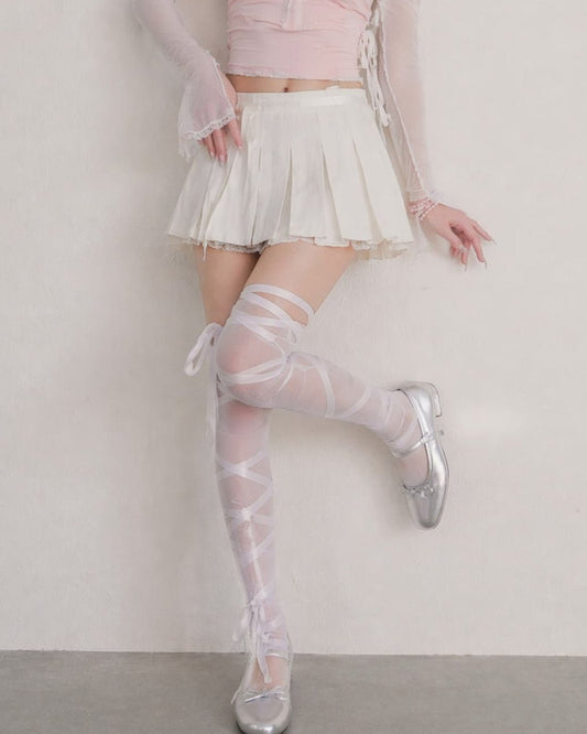 GyaruLab Ribbon Wrap Thigh High Stockings - GyaruLab