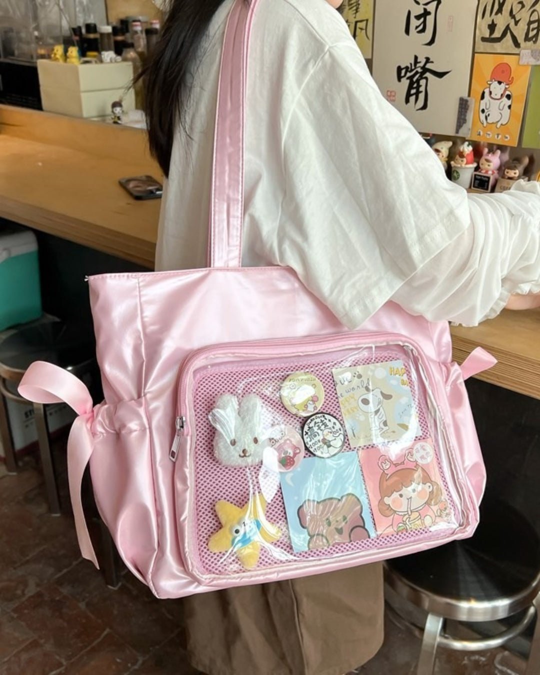 GyaruLab Satin Bow Clear Window Ita Tote Bag - GyaruLab