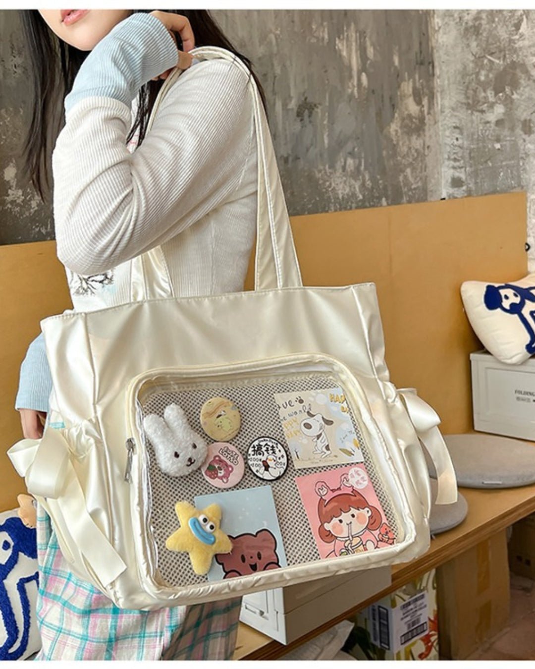 GyaruLab Satin Bow Clear Window Ita Tote Bag - GyaruLab