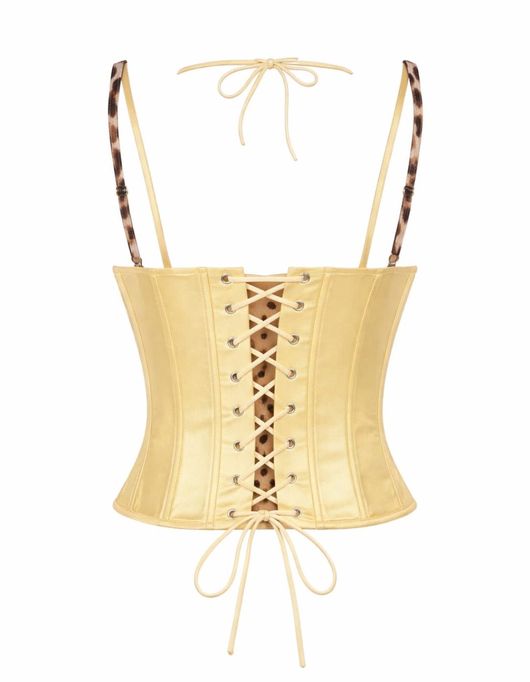 GyaruLab Sexy Halter Neck Corset Top Leopard Patchwork Boned Bustier - GyaruLab