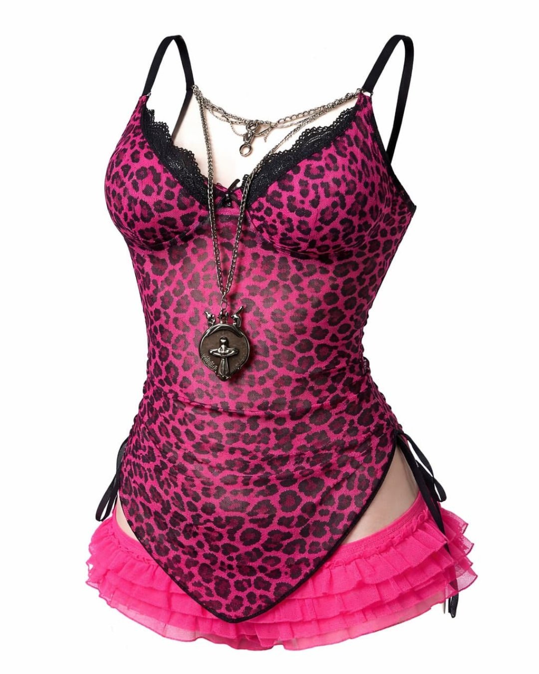 GyaruLab Sexy Lace Stitching Top Gothic Leopard Mesh Cami - GyaruLab