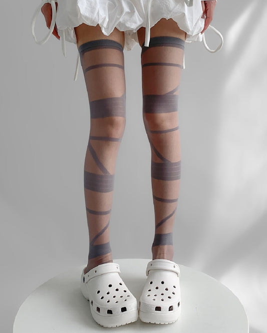 Gyarulab Sheer Wrap Illusion Thigh High Stockings - GyaruLab