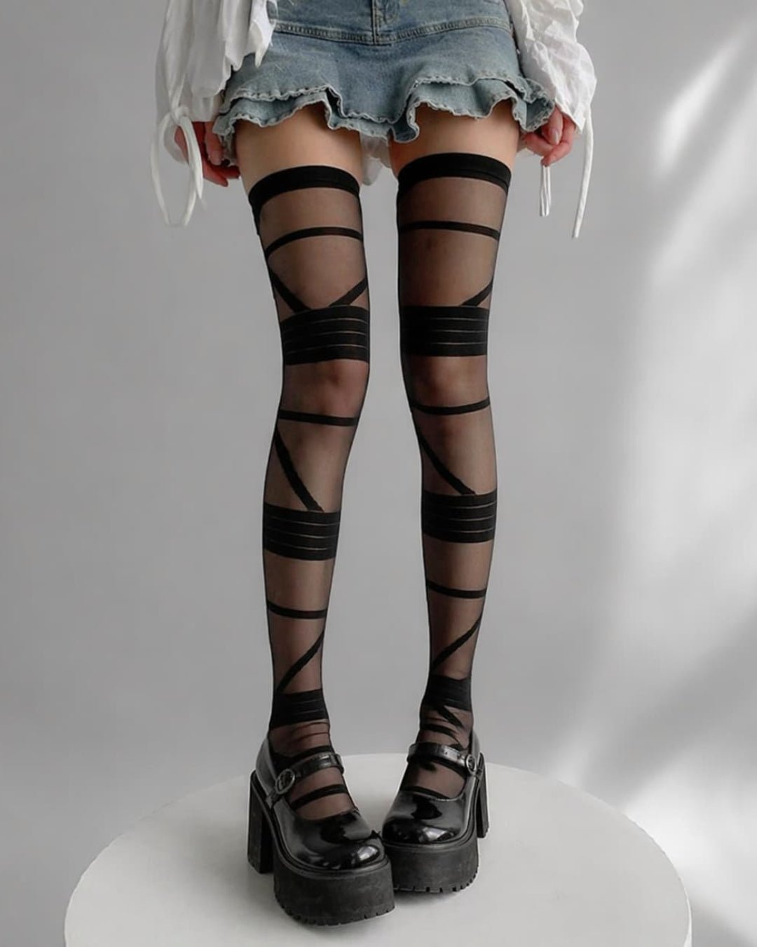 Gyarulab Sheer Wrap Illusion Thigh High Stockings - GyaruLab