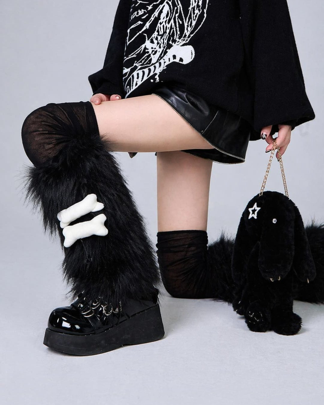 GyaruLab Star Faux Fur Y2K Leg Warmers - GyaruLab