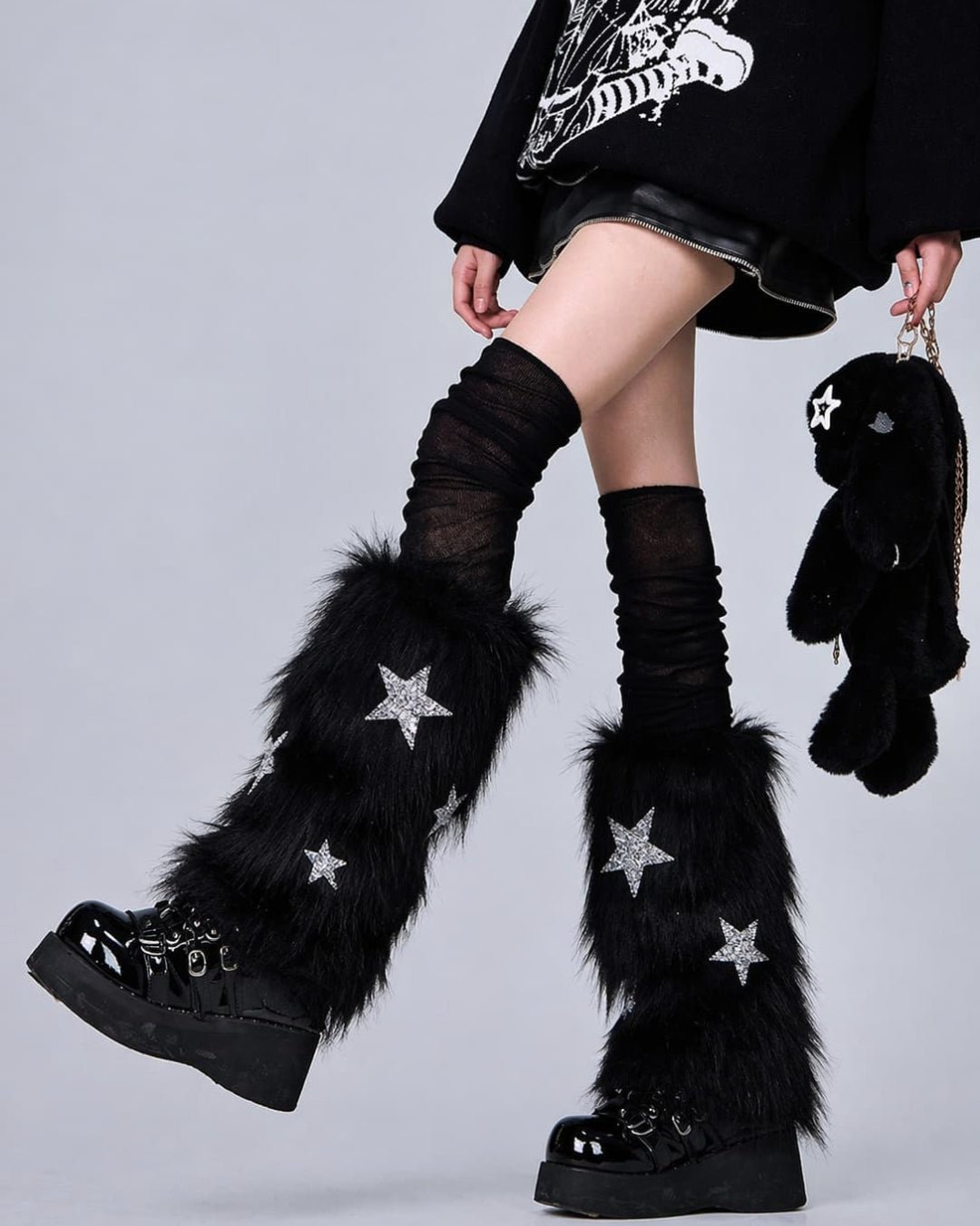 GyaruLab Star Faux Fur Y2K Leg Warmers - GyaruLab