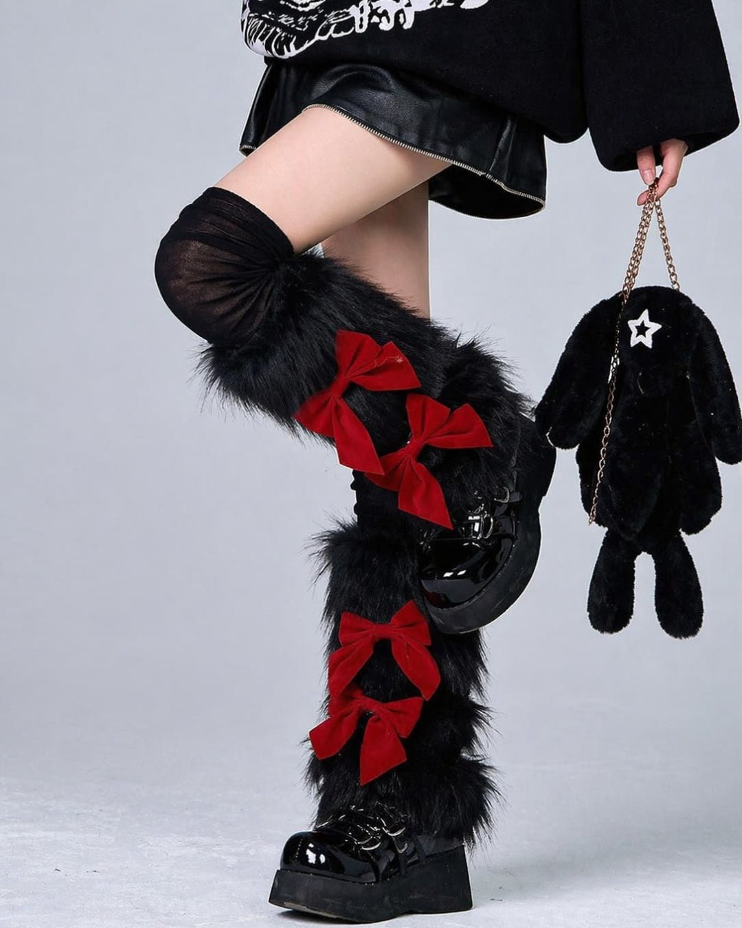 GyaruLab Star Faux Fur Y2K Leg Warmers - GyaruLab