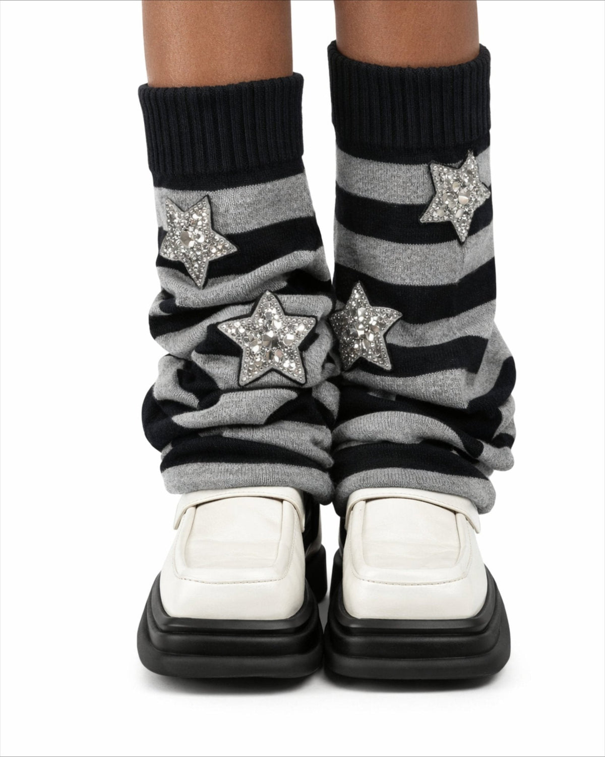 GyaruLab Star Patch Striped Leg Warmers - GyaruLab