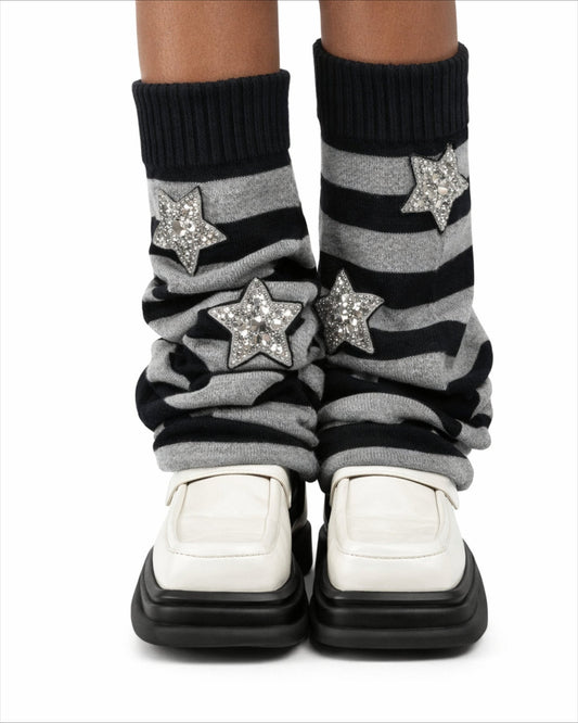 GyaruLab Star Patch Striped Leg Warmers - GyaruLab
