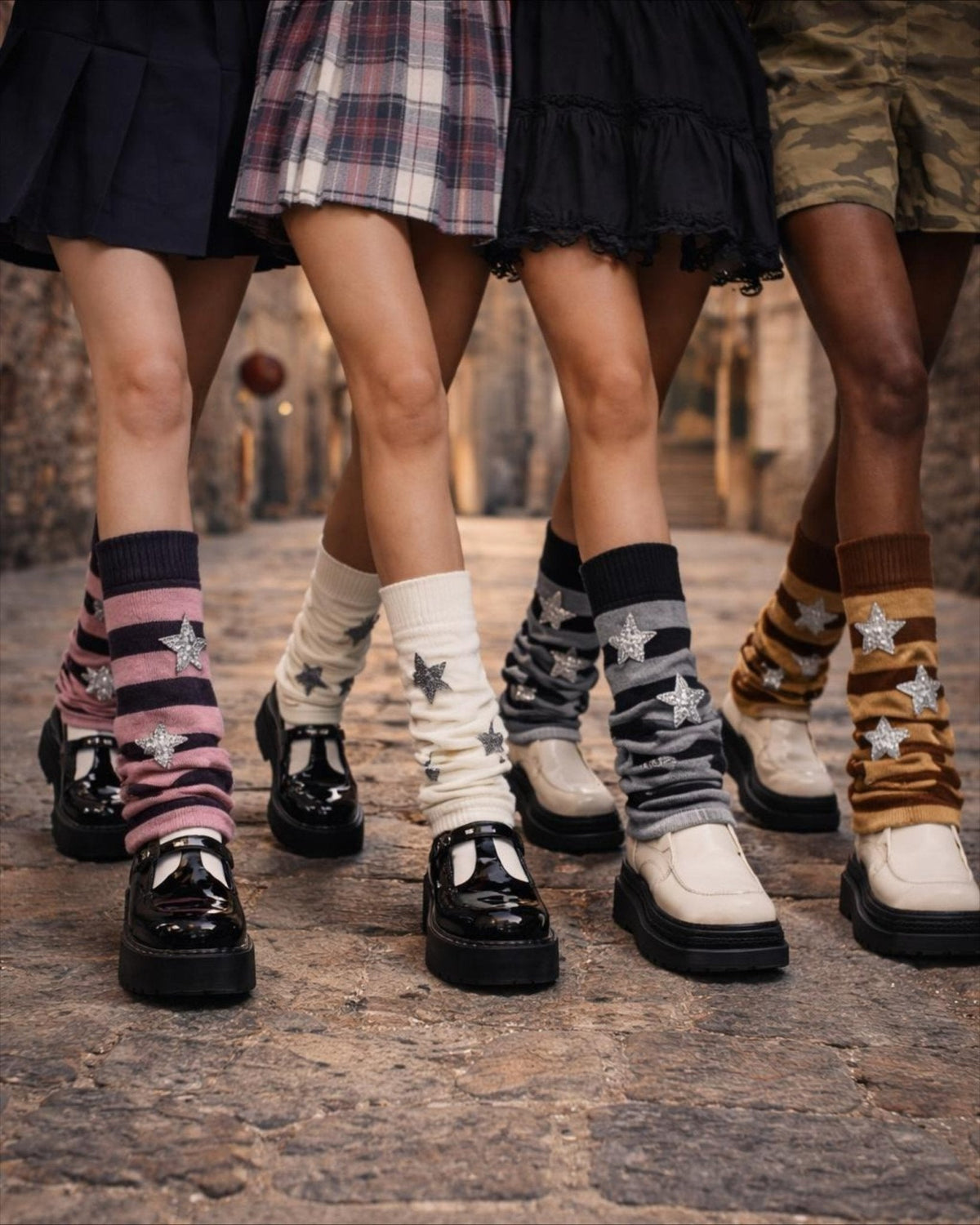 GyaruLab Star Patch Striped Leg Warmers - GyaruLab