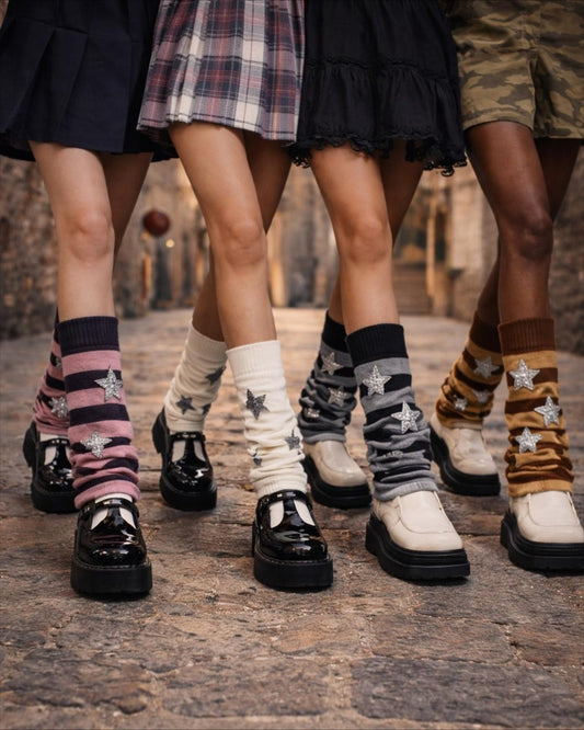 GyaruLab Star Patch Striped Leg Warmers - GyaruLab