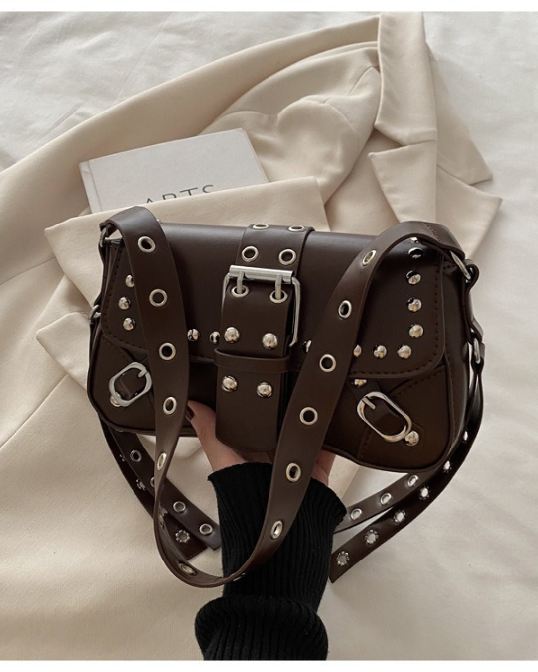 GyaruLab Studded Buckle Rokku Y2K Shoulder Bag - GyaruLab