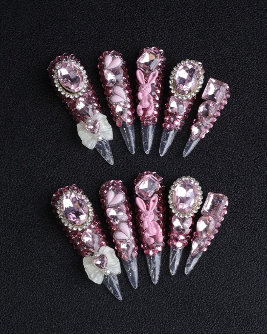 GyaruLab "Sugar High" Pink Bunny Crystal Nails - GyaruLab