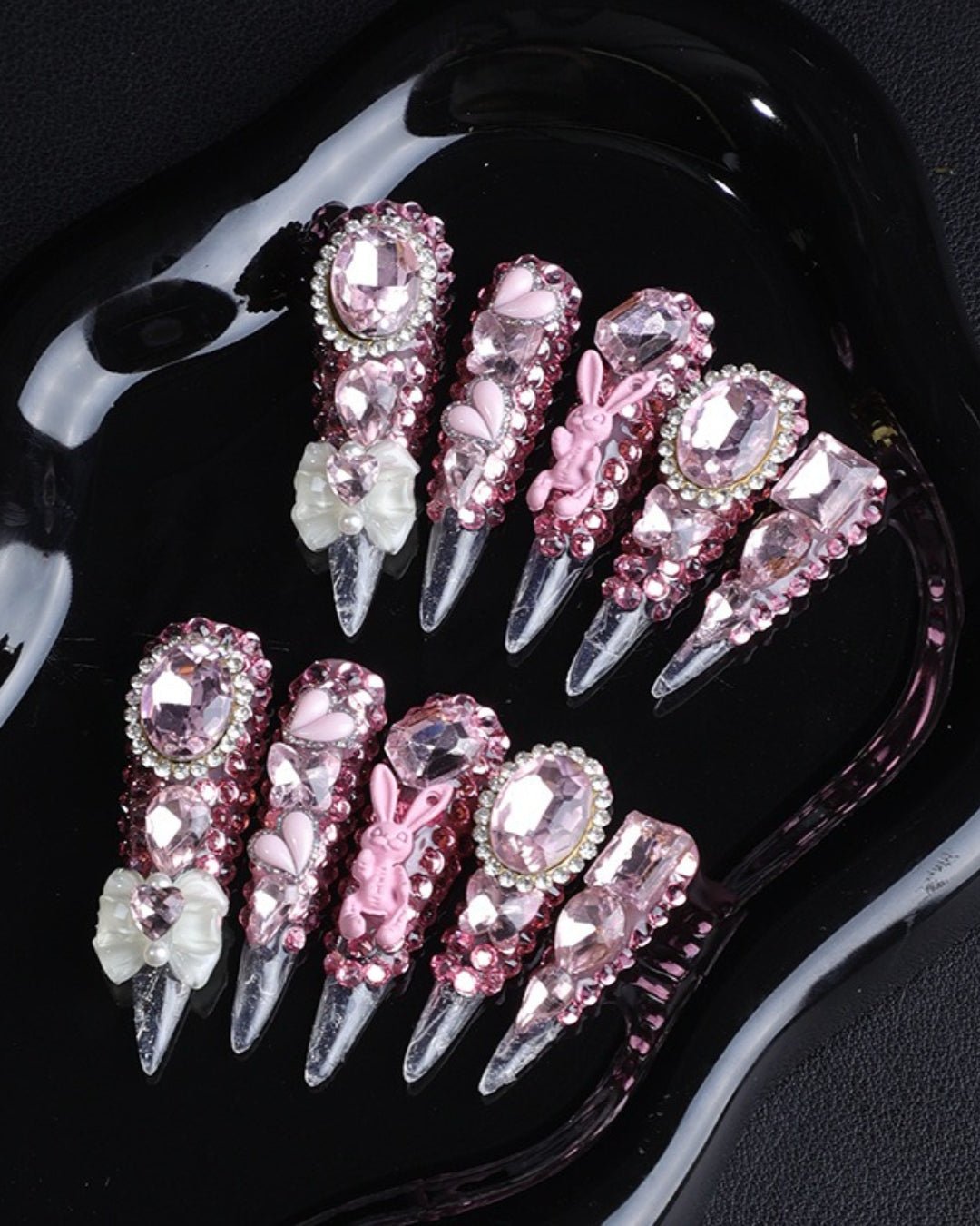 GyaruLab "Sugar High" Pink Bunny Crystal Nails - GyaruLab