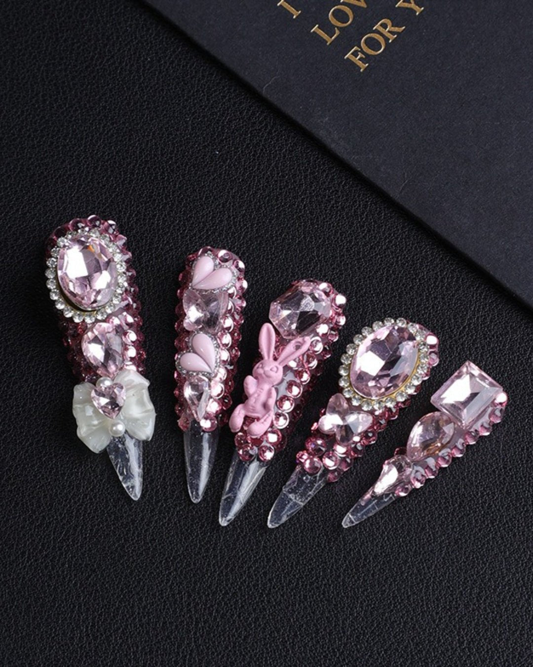 GyaruLab "Sugar High" Pink Bunny Crystal Nails - GyaruLab