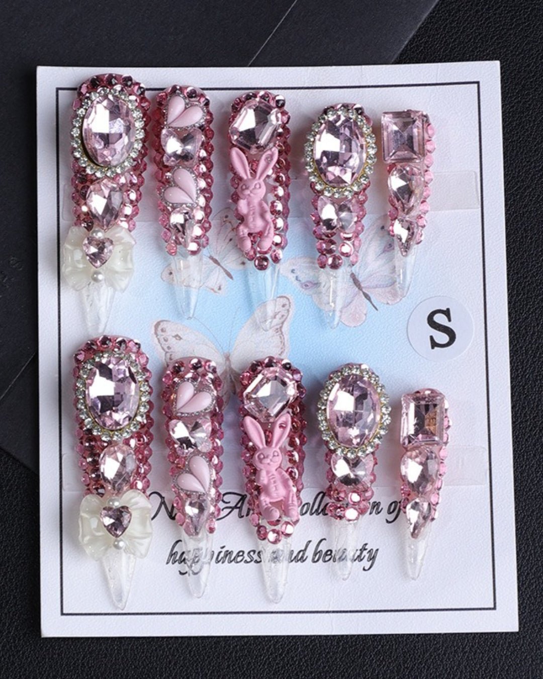 GyaruLab "Sugar High" Pink Bunny Crystal Nails - GyaruLab