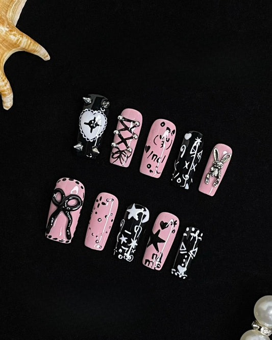 GyaruLab "Toxic Candy" Punk Ribbon Nails - GyaruLab
