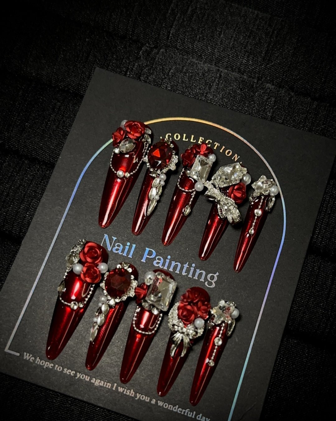 GyaruLab "Velvet Rebellion" Chrome Red Gothic Nails - GyaruLab