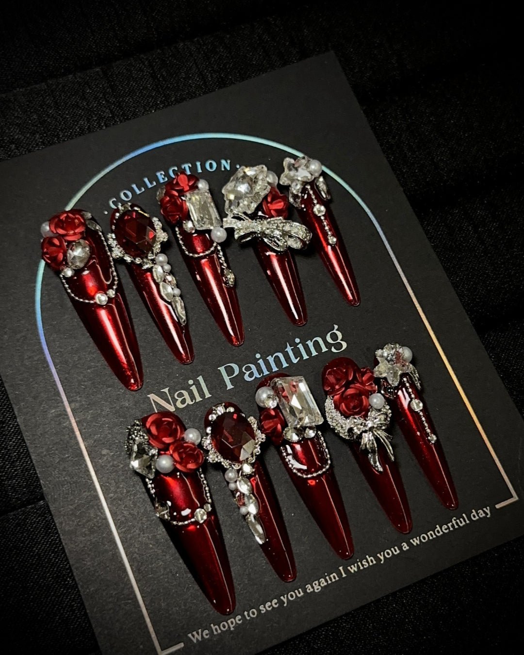 GyaruLab "Velvet Rebellion" Chrome Red Gothic Nails - GyaruLab