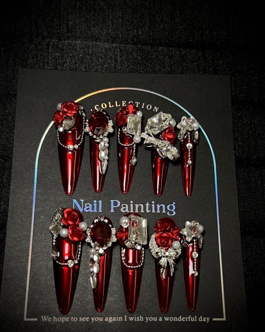 GyaruLab "Velvet Rebellion" Chrome Red Gothic Nails - GyaruLab