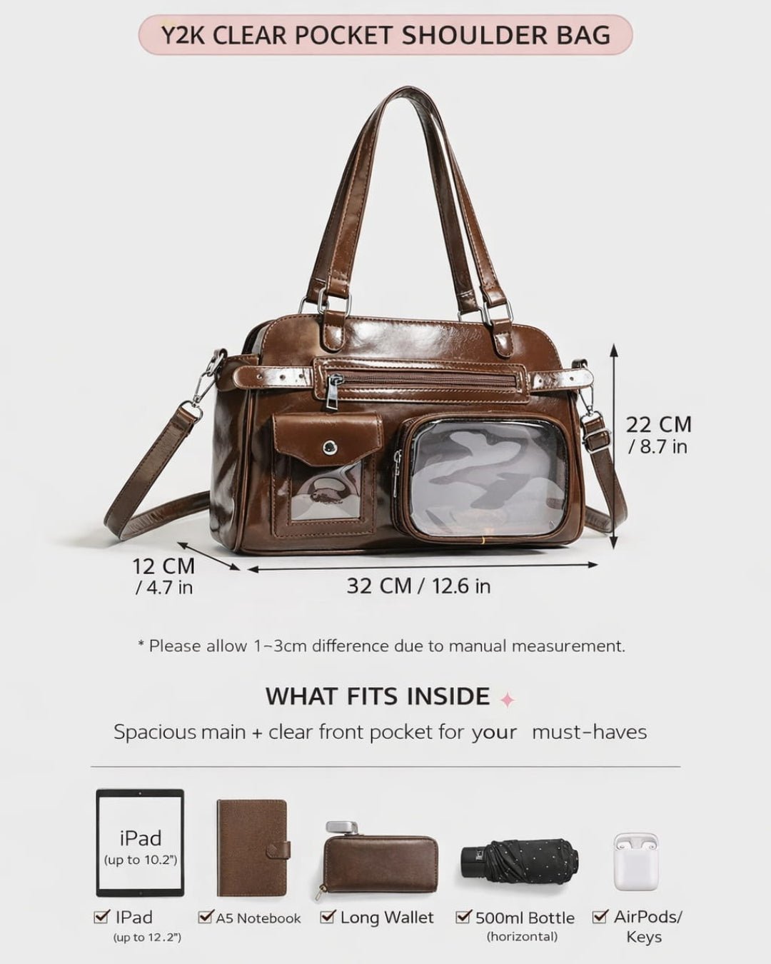 GyaruLab Vintage Clear Pocket Ita Shoulder Bag - GyaruLab