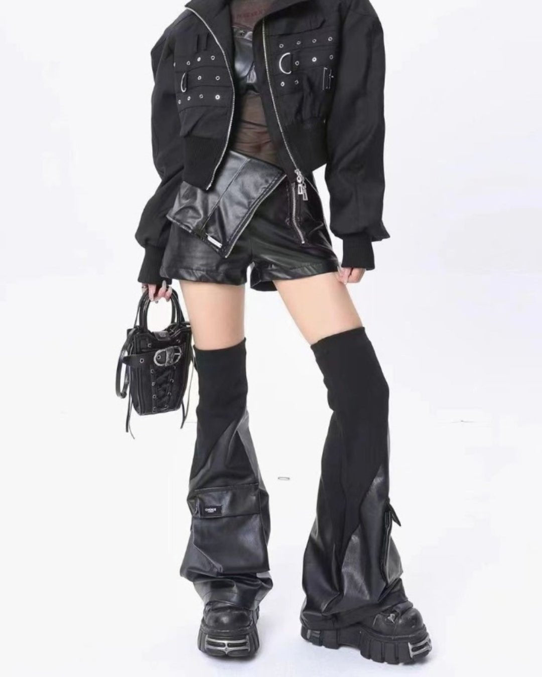 Gyarulab Y2K Black Leather Leg Warmers - GyaruLab