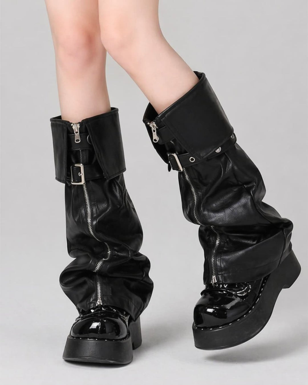 Gyarulab Y2K Buckle Leather Boot Covers - GyaruLab
