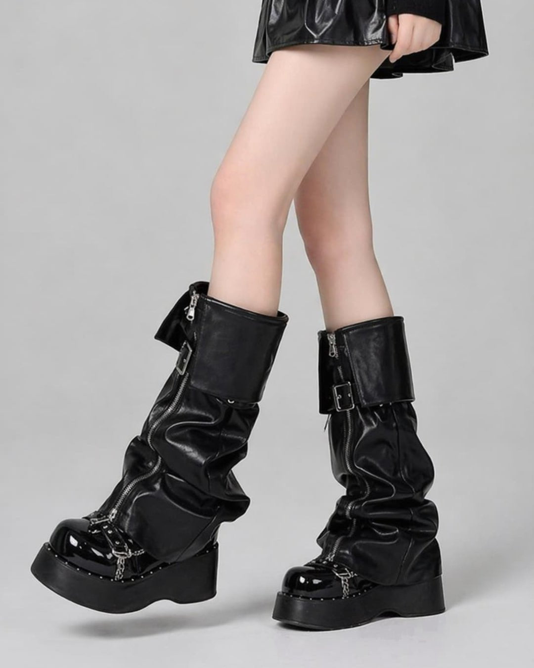 Gyarulab Y2K Buckle Leather Boot Covers - GyaruLab