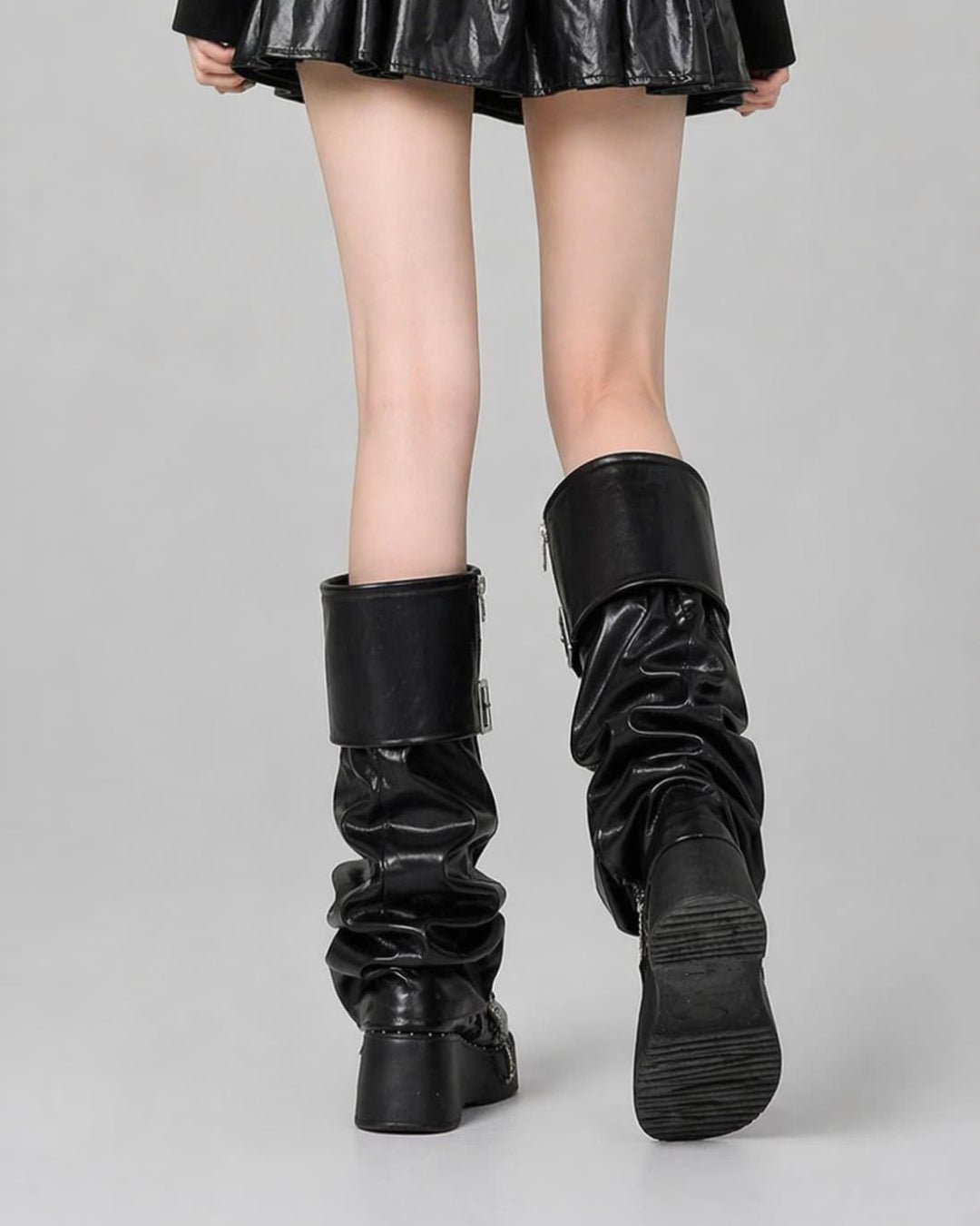 Gyarulab Y2K Buckle Leather Boot Covers - GyaruLab