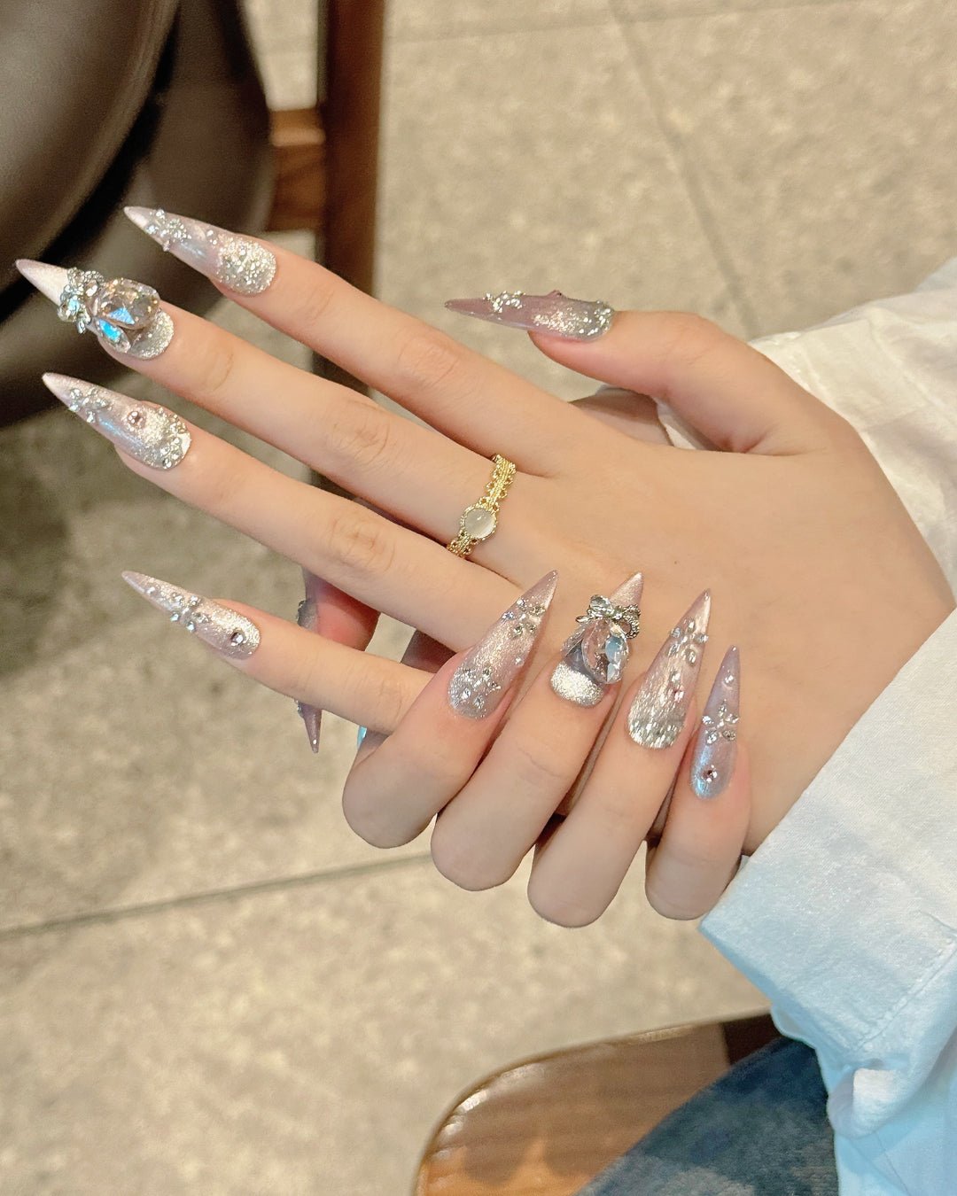GyaruLab Y2K Leopard Crystal Bow Long Nail Set - GyaruLab