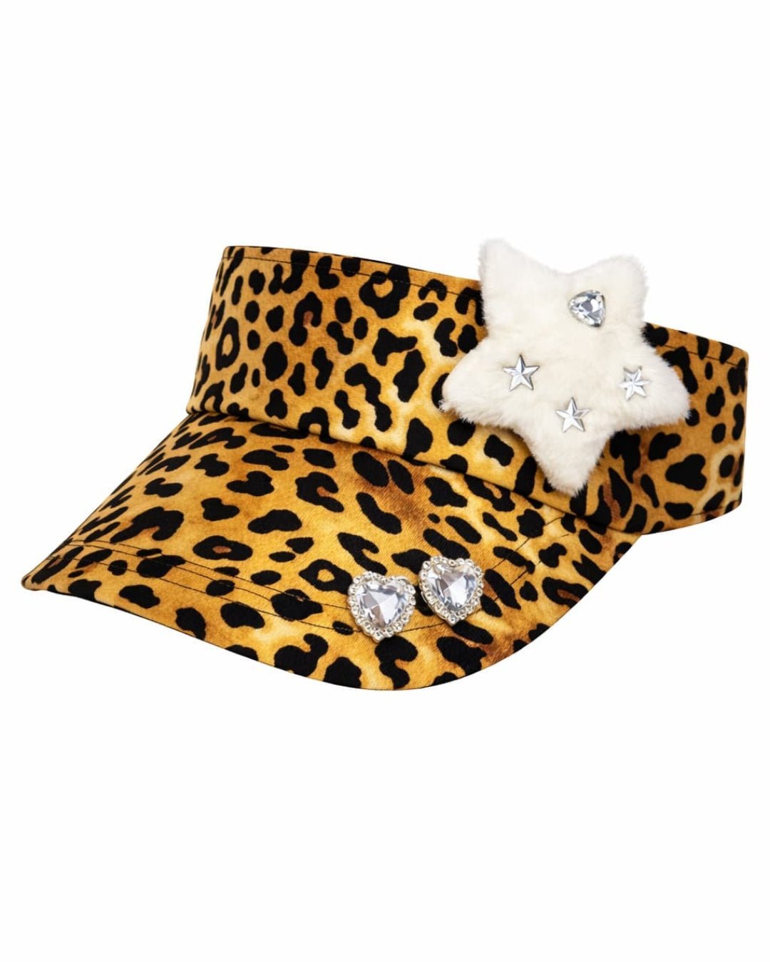 GyaruLab Y2K Leopard Star Visor with Crystal Hearts - GyaruLab