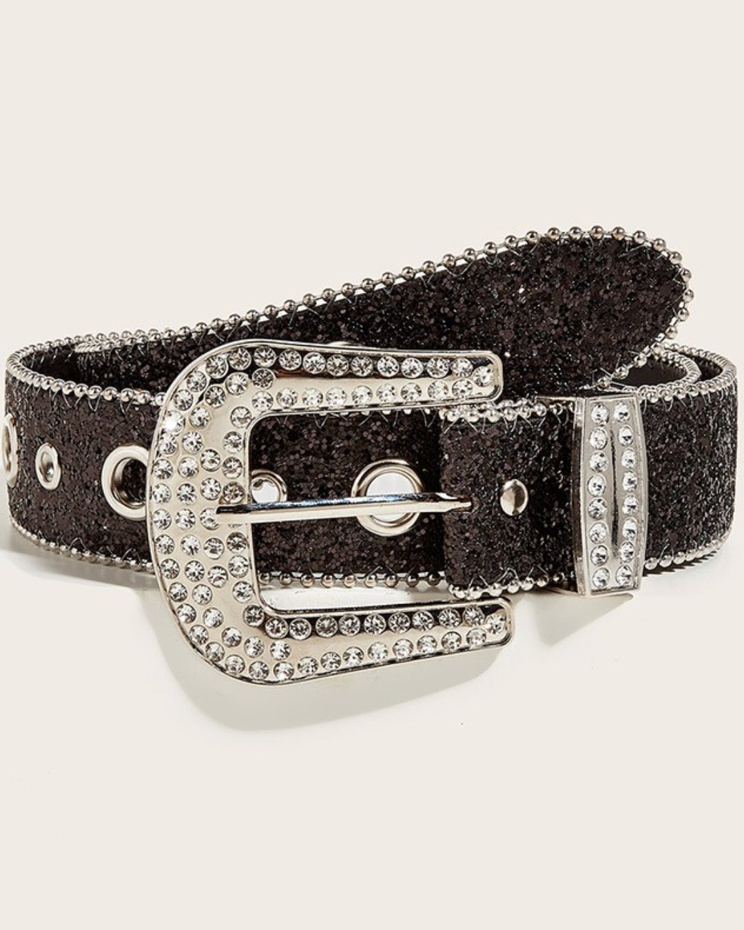 GyaruLab Y2K Rhinestone Heart Buckle Glitter Statement Belt - GyaruLab