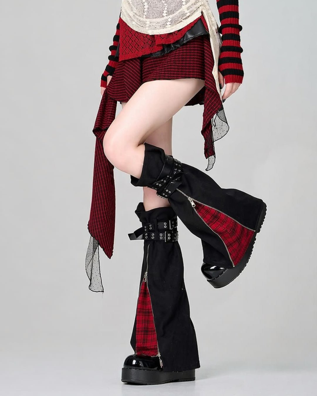 GyaruLab Y2K Zip Buckle Leg Warmers - GyaruLab