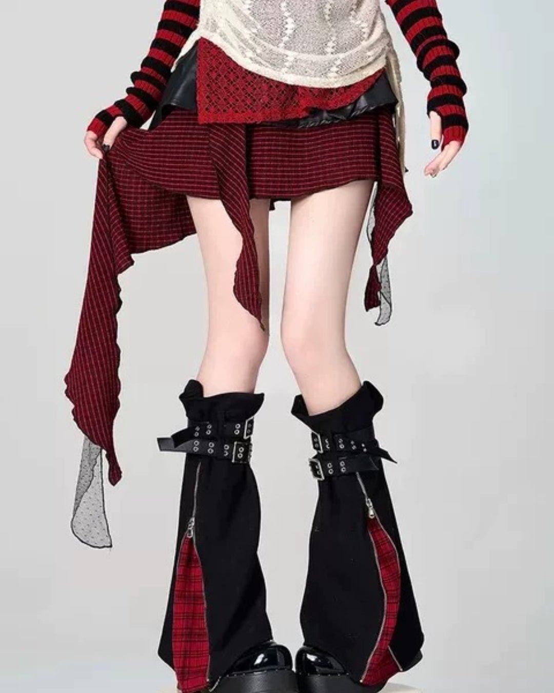 GyaruLab Y2K Zip Buckle Leg Warmers - GyaruLab